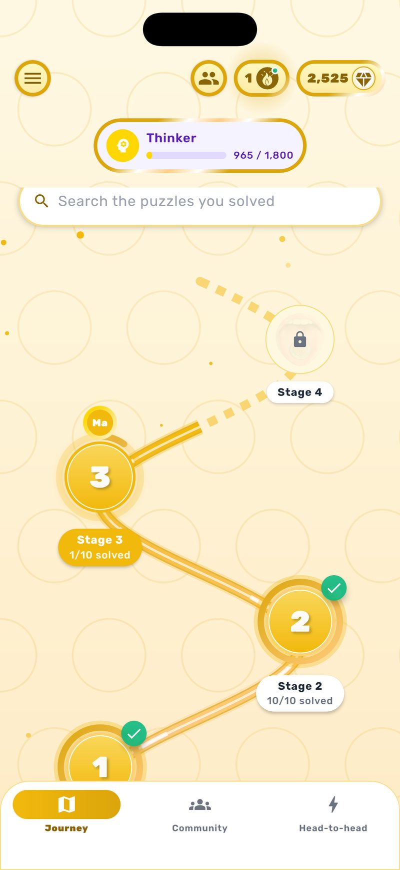 The journey map - stages that open as you progress